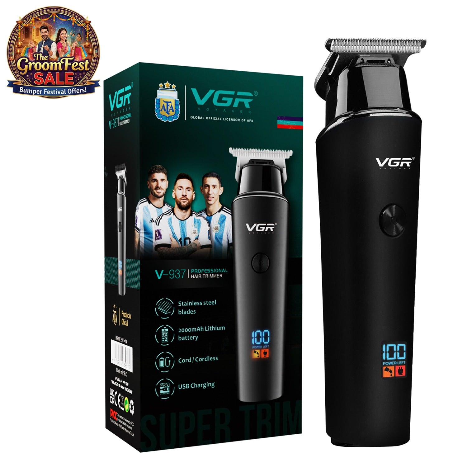VGR V-937 Hair Trimmer For Men, Black