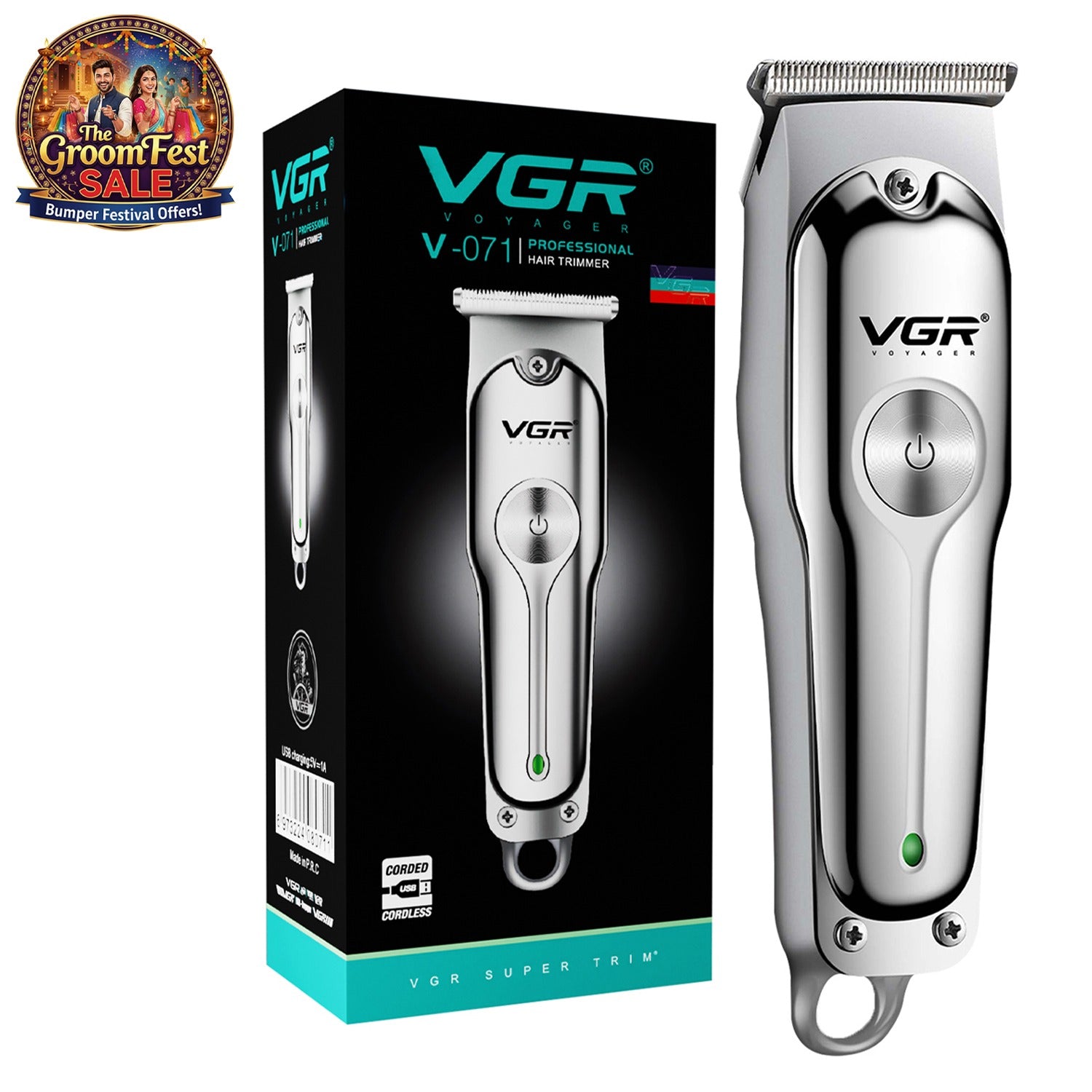 VGR V-071 Hair Trimmer For Men, Silver