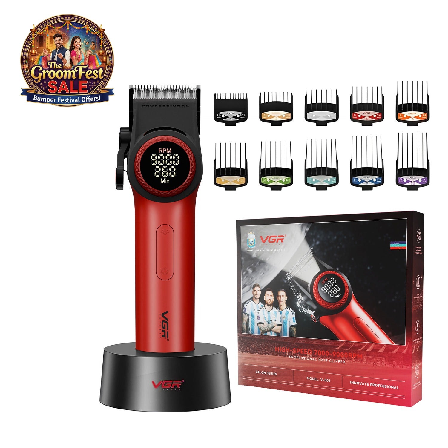 VGR V-001 Professional Hair Clipper For Men, Red