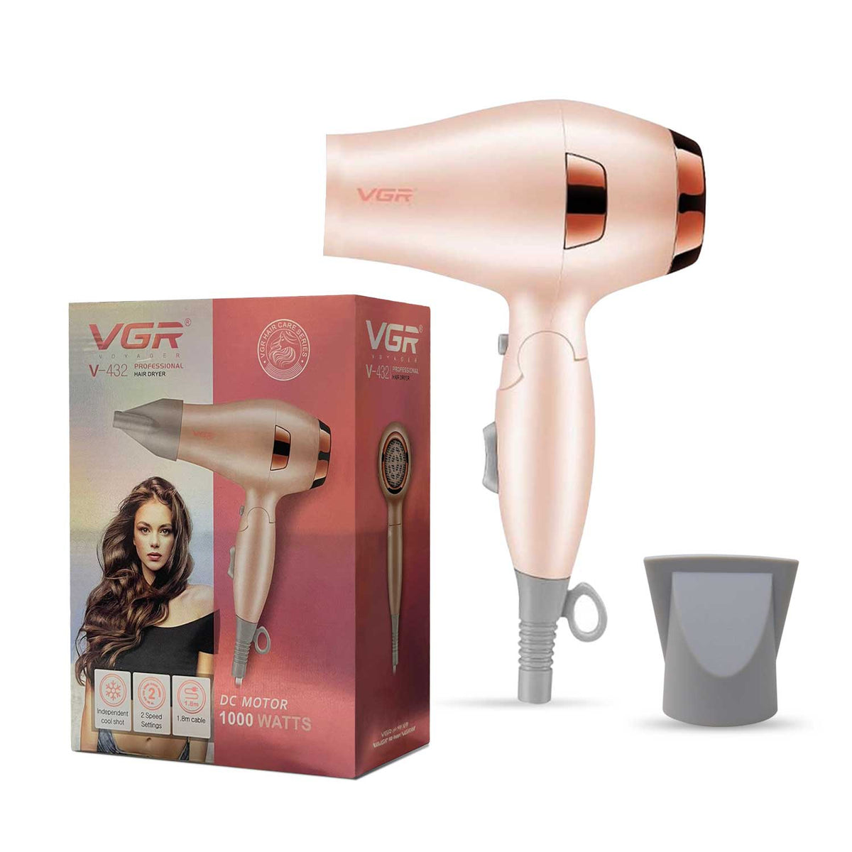 VGR V-432 Foldable Hair Dryer For Women & Men, 2 Speed Settings, Cool Shot,Pink