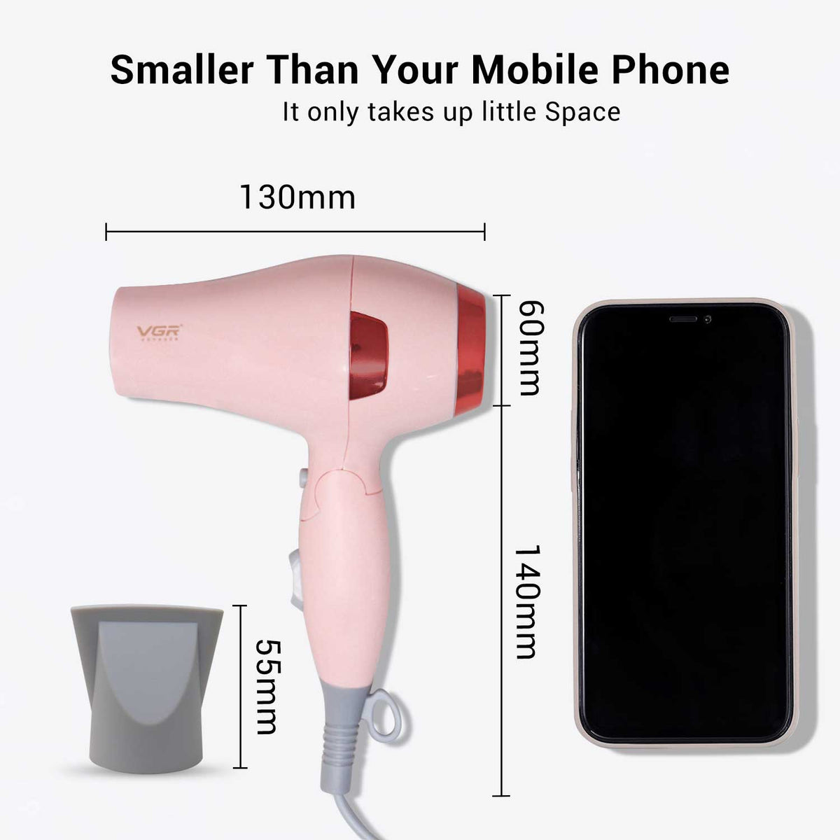 VGR V-432 Foldable Hair Dryer For Women & Men, 2 Speed Settings, Cool Shot,Pink