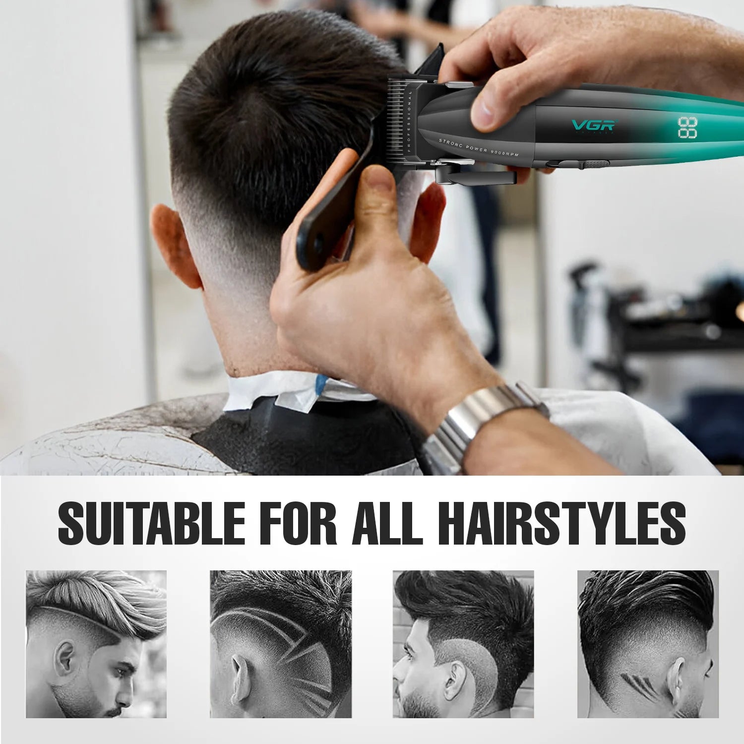 VGR V-003 Professional Hair Clipper For Men, (Black/gold)
