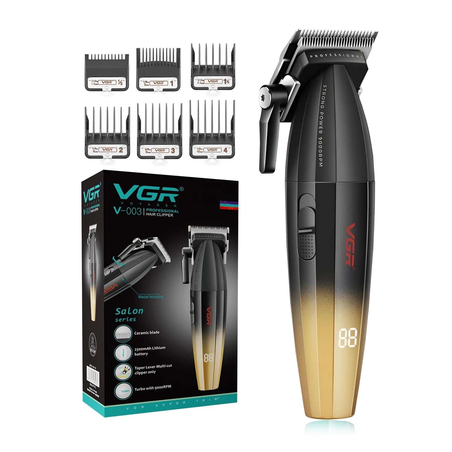 VGR V-003 Professional Hair Clipper For Men, (Black/gold)