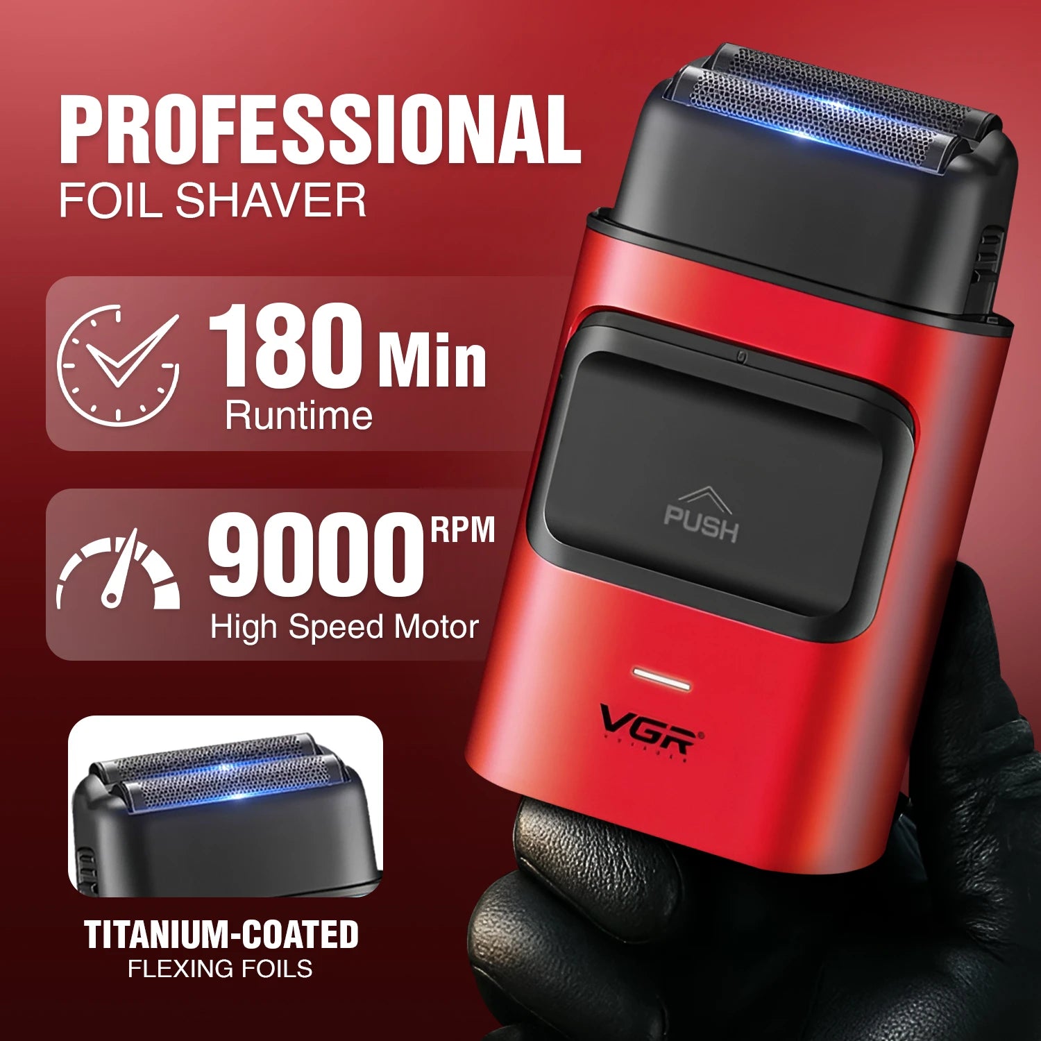 VGR V-307 Professional Foil Shaver for Men with 180 min Runtime, Red