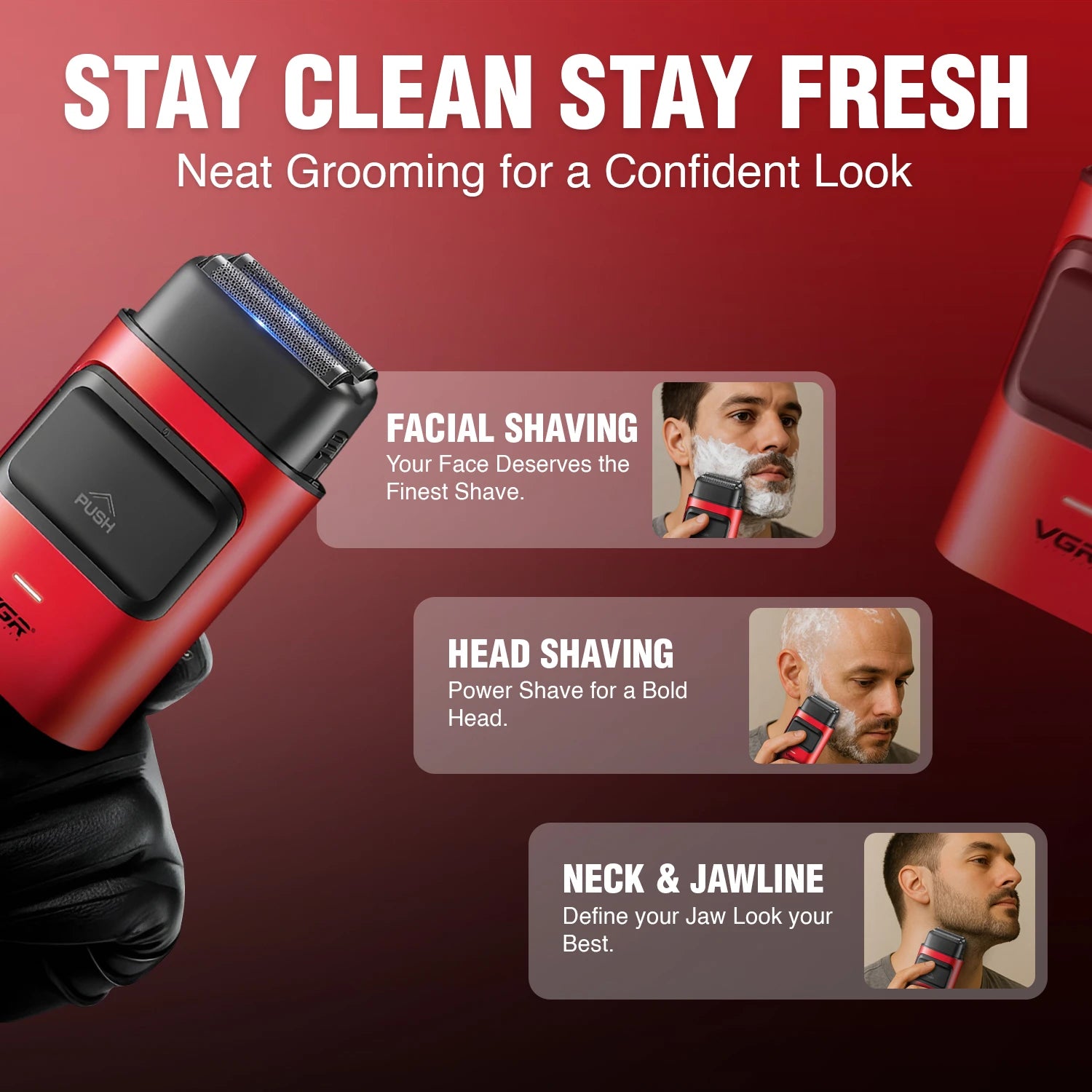 VGR V-307 Professional Foil Shaver for Men with 180 min Runtime, Red