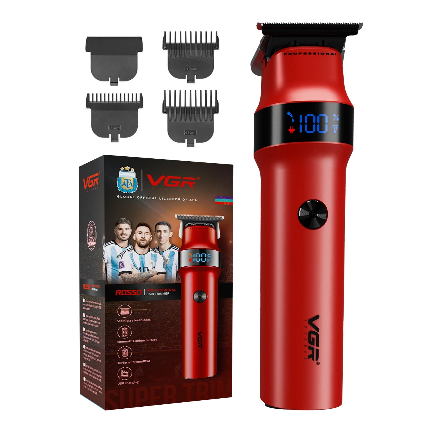 VGR Rosso Professional Beard & Moustache Trimmer (Red)