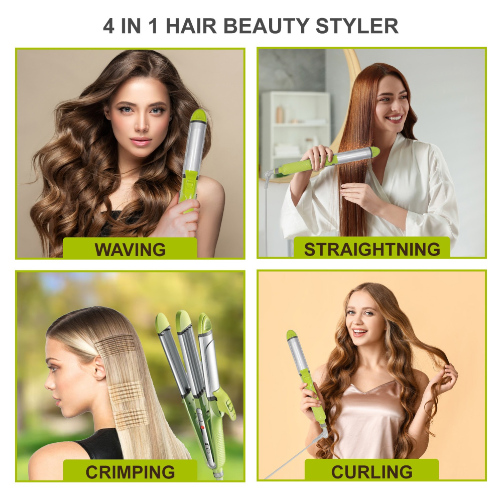 VGR V-569  4 In 1 Hair Beauty Styler, Straightener, Curler, Crimper, Wavying (LED Indicator, Green)