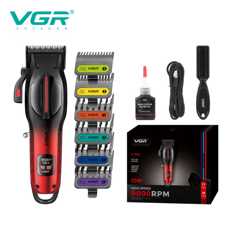 VGR V-026 Professional Hair Clipper with 150 Minutes Runtime, Red