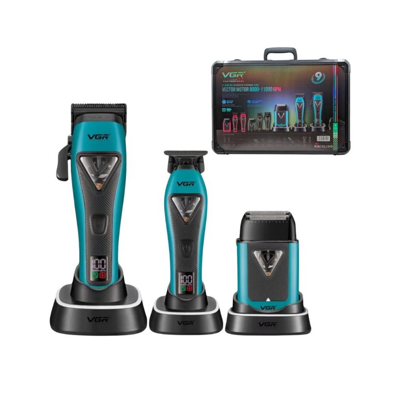 VGR V-035 S3 Professional Barber Combo For Men, 8000-11000 RPM, 3-in-1 Grooming Kit, Blue