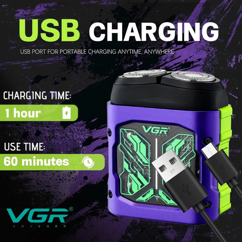 VGR V-344 Professional Rotary Shaver with 60 Min Runtime, Purple