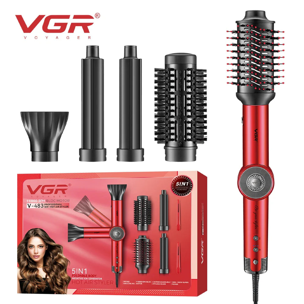 VGR V-483 Professional 5-in-1 Hot Air Styler For Women, 110000 RPM, 1000-1300W, Red