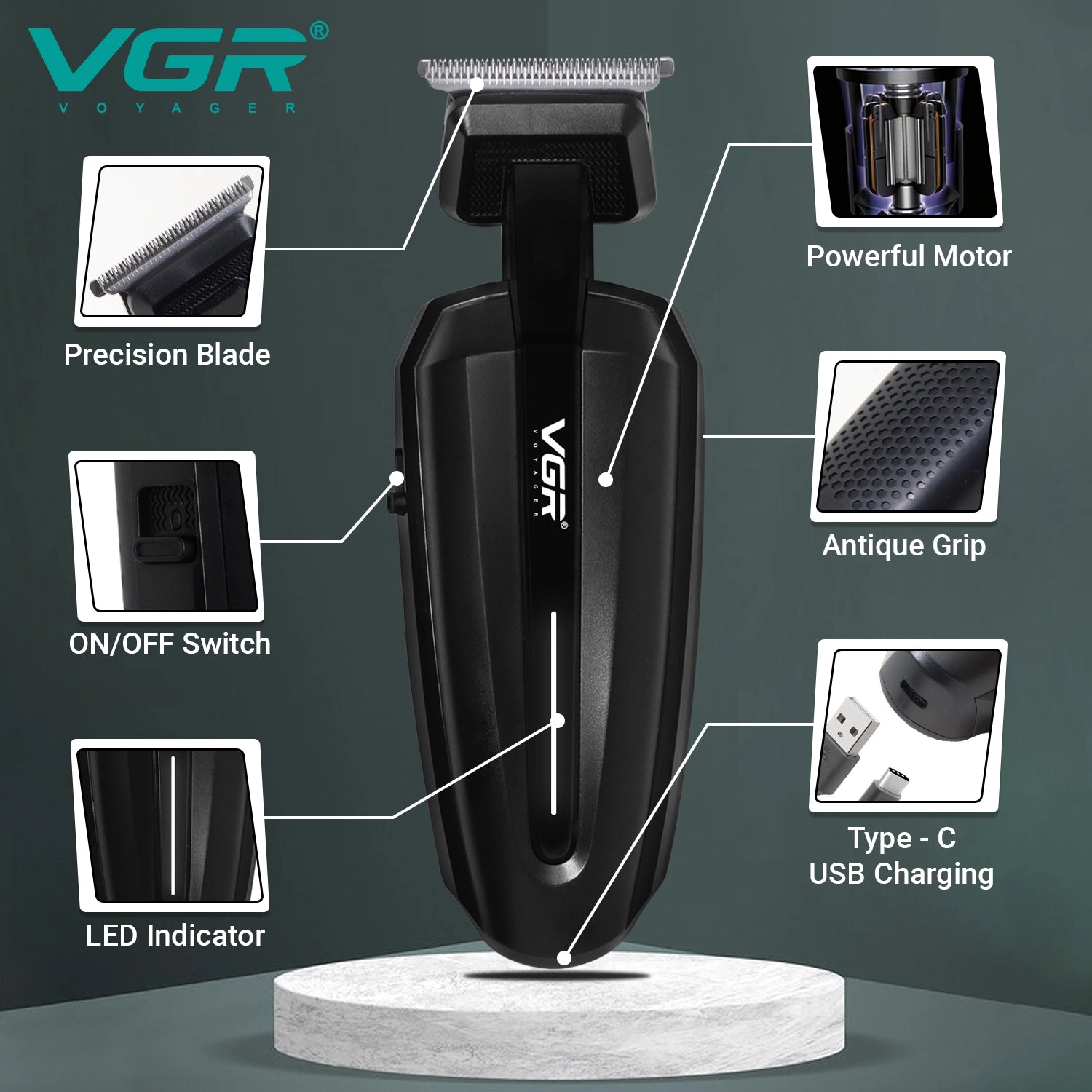 VGR V-952 Hair Trimmer For Men, Black