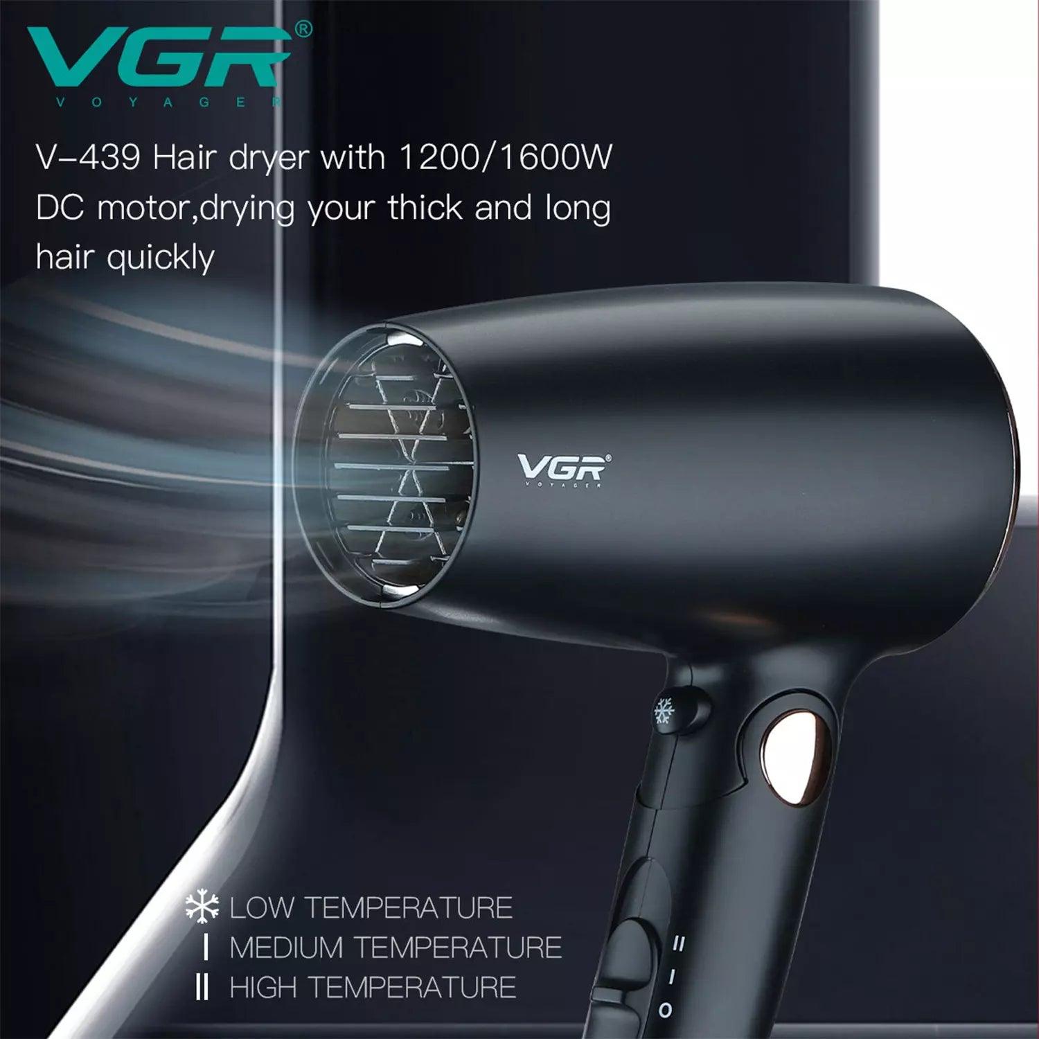 VGR V-439 Foldable Hair Dryer For Unisex, Black
