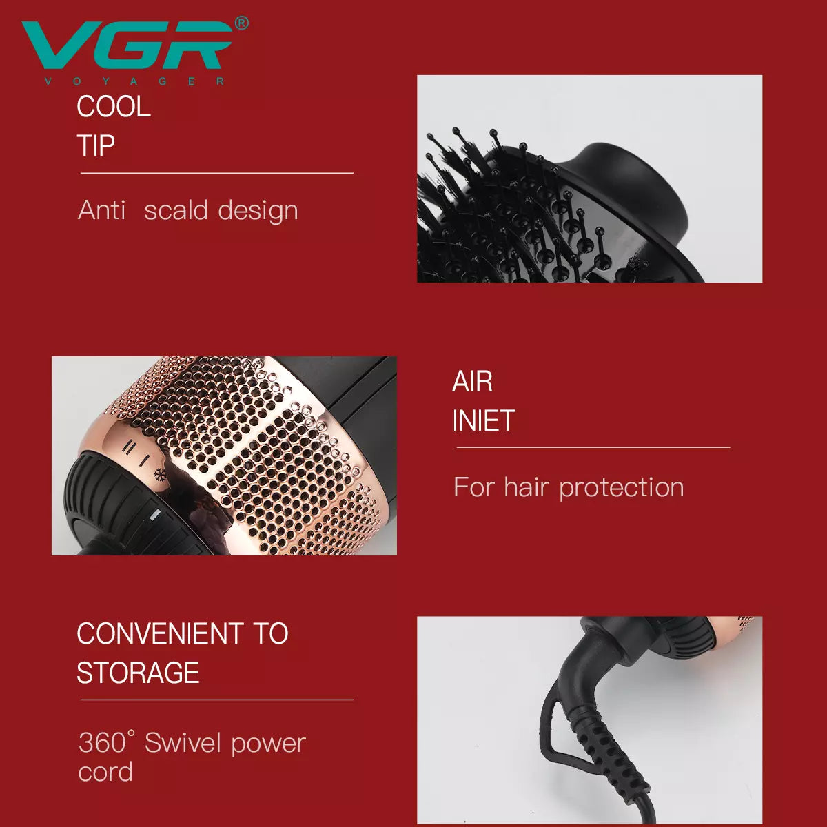 VGR V-492 Hot Air Brush For Women, Black