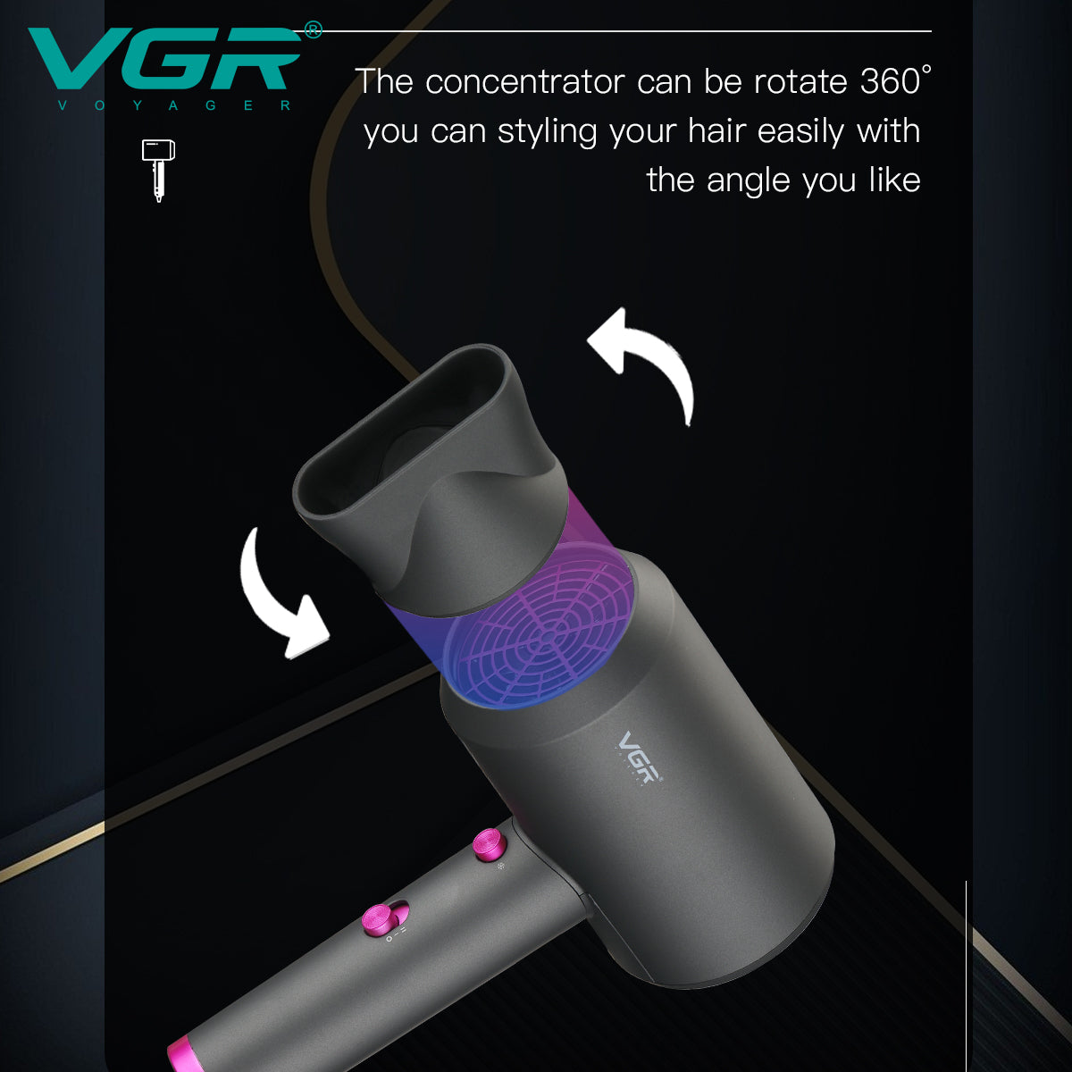 VGR V-400 Hair Dryer For Unisex, Black