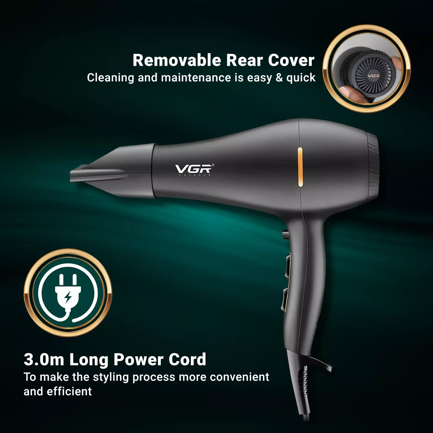 VGR V-433 Hair Dryer For Women, Black