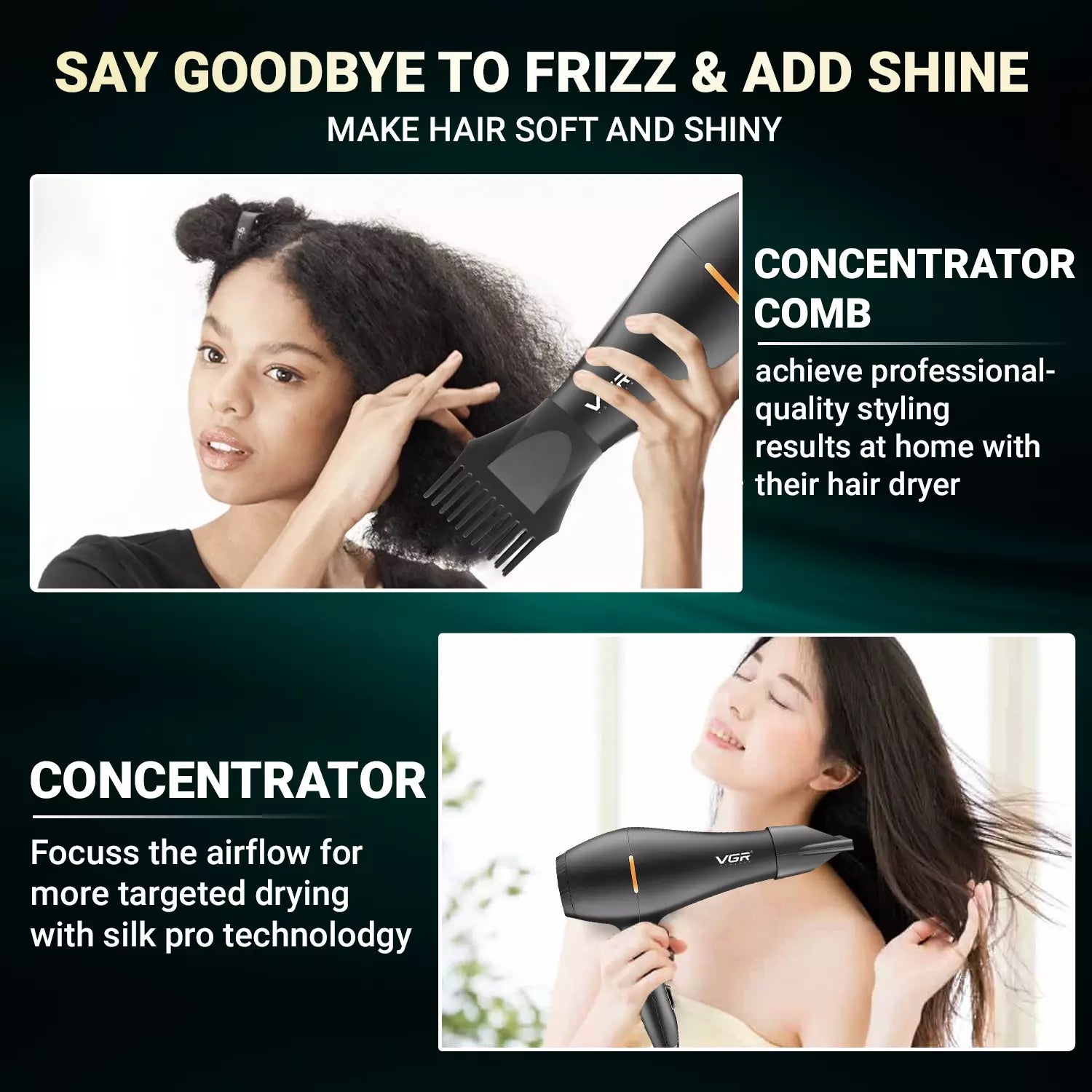 VGR V-433 Hair Dryer For Women, Black