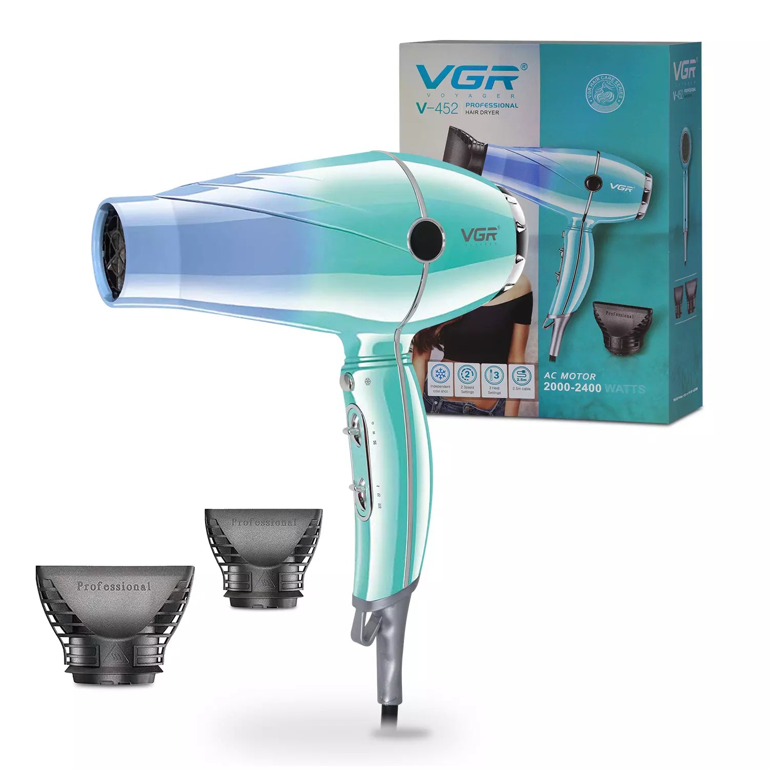 VGR V-452 Hair Dryer For Unisex, Green